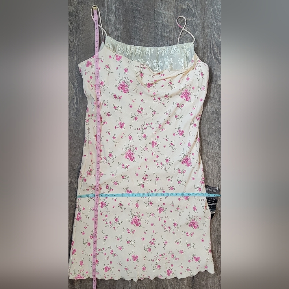 Victoria's Secret Vintg 90's Drape Neck Ruffled Midi Dress Womens 14 Peach Flora - Picture 12 of 15